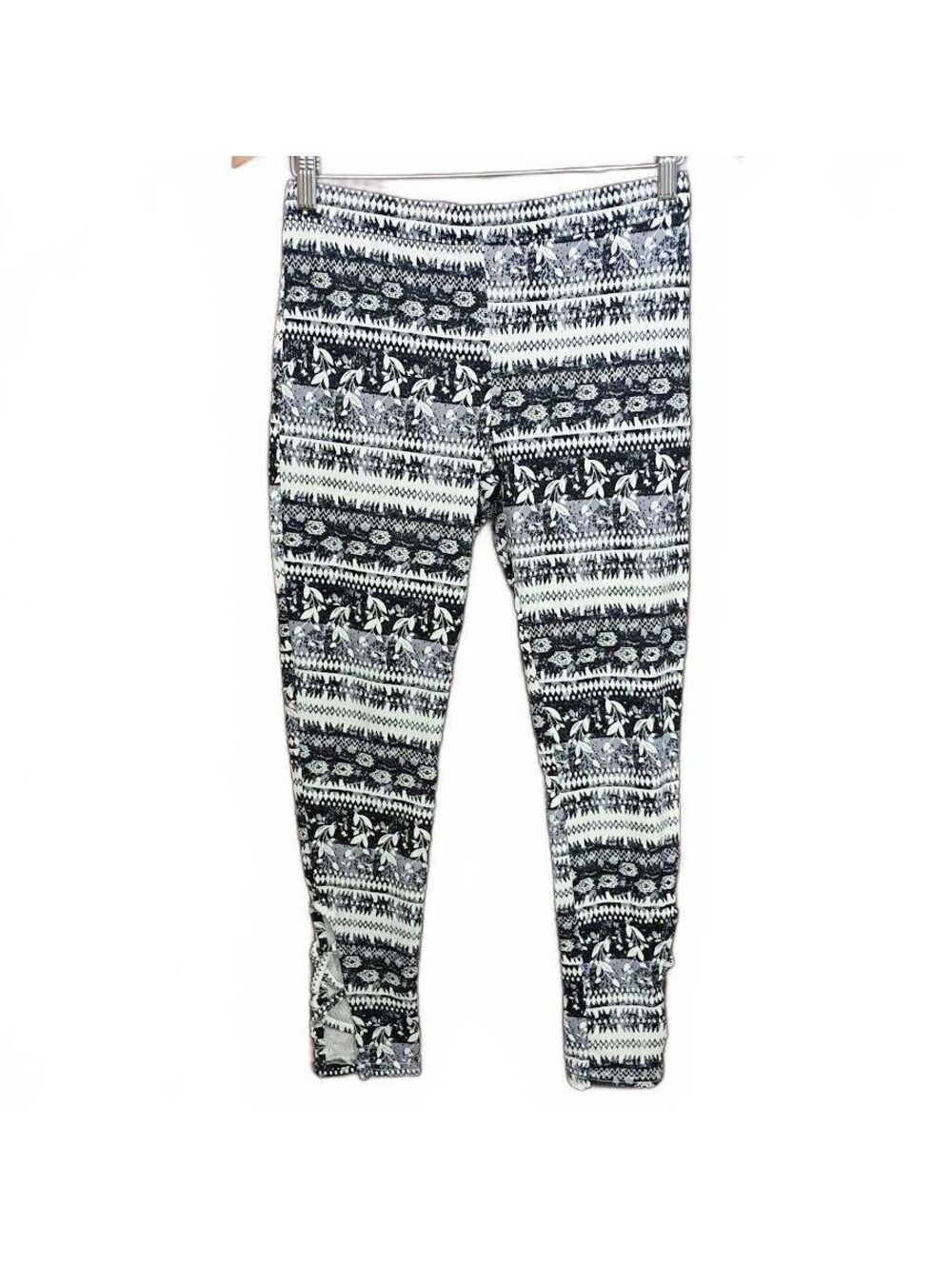 Poof! Women's Black and White Patterned Leggings with Side Cutouts Size L